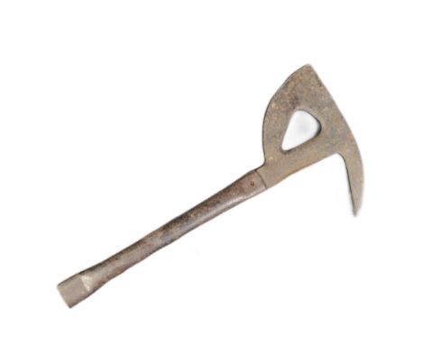 A WWII Second World War period British Army military aircraft escape axe likely from a Horsa glider. The axe face having the 