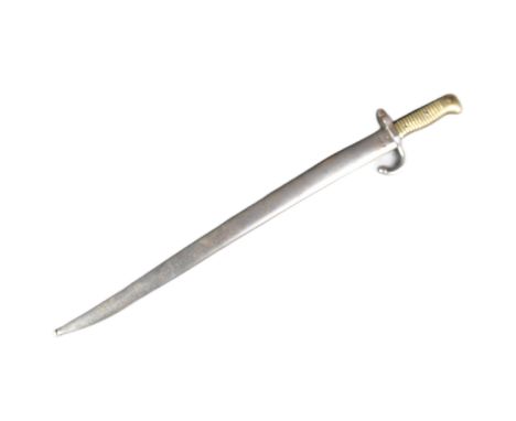 A 19th Century French 1866 pattern ' Chassepot ' rifle bayonet. The bayonet having ribbed brass hilt, muzzle ring and forward