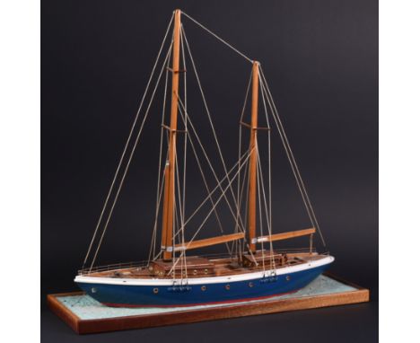 From a Private Collection - a scratch built model of a small sailing boat / Ketch. Double-masted, with metal and wooden detai