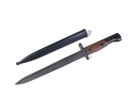 A post Second World War Belgian FN Model 1949 rifle bayonet with matching scabbard. The bayonet with a hooked pommel marked '