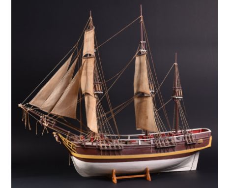 From a Private Collection - a wooden model of a 19th Century tall ship / sailing ship / Galleon. Triple-masted, well detailed