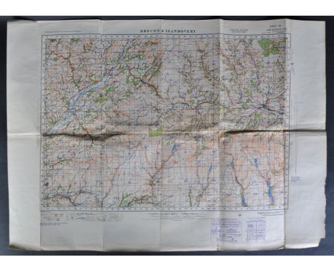 An original WWII Second World War Ordnance Survey Map. Brecon and Llandovery 1940. OS sheet 90. Scale one inch to the mile. O