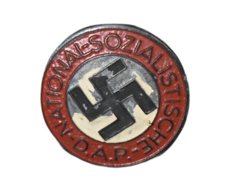 A WWII Second World War Third Reich Nazi German type NSDAP National Socialist German Workers Party member's badge. Red border