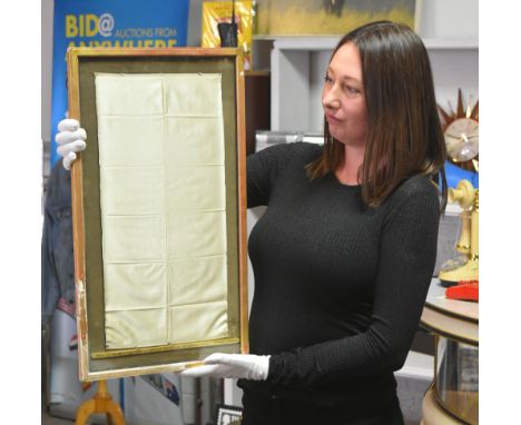 Queen Victoria (1819-1901) - a framed panel of white silk ' Piece Of The Wedding Robe Of Queen Victoria - St James's Palace 1