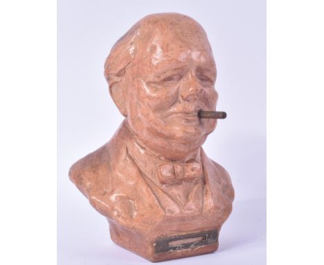 Winston Churchill (1874-1965) - Peter Lambda - a c1940s / 1950s terracotta / ceramic bust cigar lighter in the form of Church