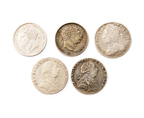 Sixpences 1745 Lima, 1787 No Hearts, 1787 Semee of Hearts, 1817, 1824 (5) 