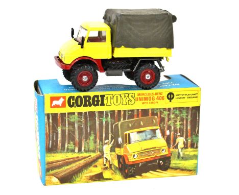 Corgi: A Corgi Toys No.406, "Mercedes-Benz UNIMOG", with canopy, yellow body, within original makers window box with leaflet.