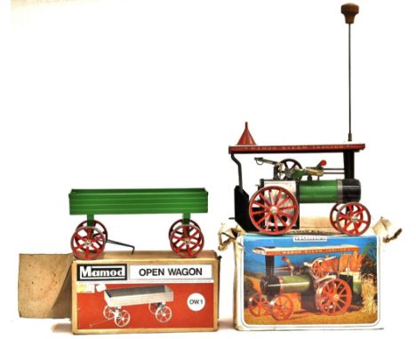 Mamod: A Mamod Live Steam Tractor T.E.1a, within original box (box worn) together with a Mamod OW.1 Open Wagon contained with