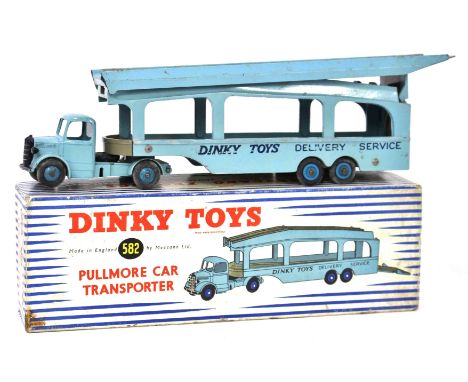 Dinky: Dinky Toys No.582 "Pullmore Car Transporter", light blue, grey deck, 'Dinky Toys Delivery service', 1954 issue, contai