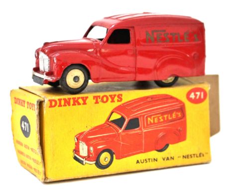 Dinky: A Dinky Toys No.471 "Austin Van 'Nestle'", red livery with yellow hubs, contained within original box (missing one end