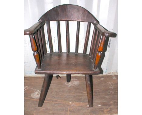 A George III elm seated and ash regional chair, shaped back rest, stick back, solid seat and turned splayed legs