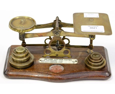 A set of postal scales with brass imperial weights W and T Avery Ltd 