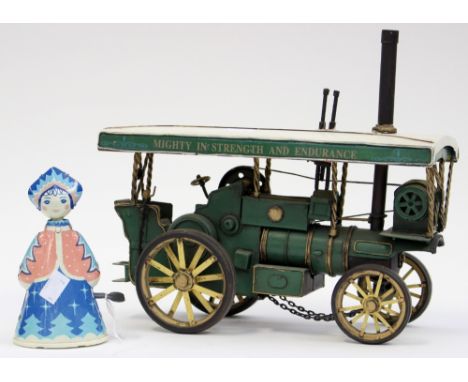 A model traction engine with canopy, together with a key wind Russian doll (2)