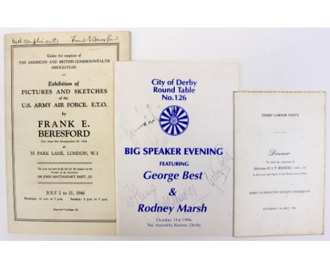 A City of Derby Round Table Big Speaker evening programme signed by George Best, Rodney Marsh, Jimmy Hill, together with a si