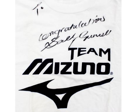Sporting Memorabilia: A Sally Gunnell signed Mizuno t-shirt. 