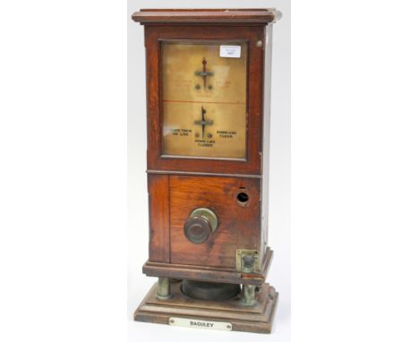 A London North West Railway 1944 signal box standard block instrument, in mahogany case, with five block shelf indicators, in