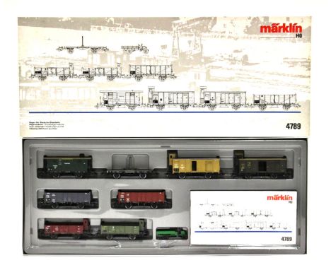 Märklin: Märklin HO Gauge 3-rail No.4789 "German State Railroads Wagon" pack containing 8 Freight Cars of different principal