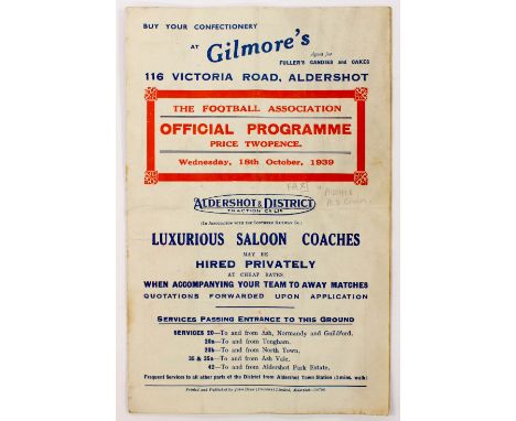 Football League Programme: Aldershot Interest - An F.A. XI v Aldershot Command and Aldershot FC football programme dated 18th