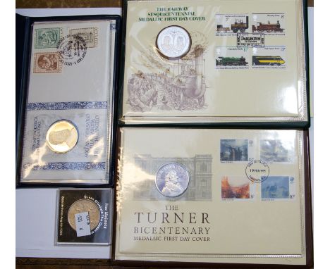 Medallic First Day Covers, The Turner Bicentenary, The Railway Sesquicentennial, Michel Angelo 500th Anniversary, with Commem