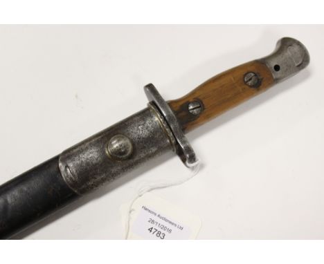 WW1 British 1907 pattern Lee Enfield bayonet and scabbard. Maker marked and dated Wilkinson 1916.