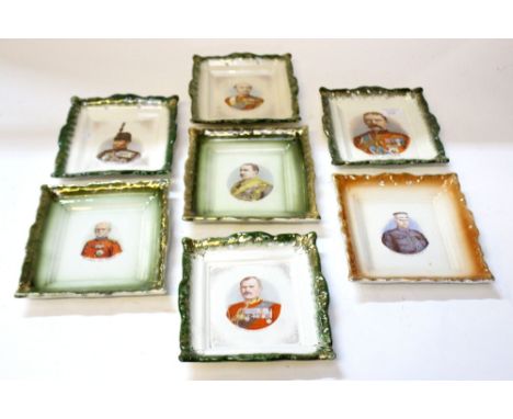A series of seven WW1 ceramic wall plaques with transfer prints featuring Lt.Gen John French, Lt. Gen George White VC, Field 