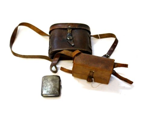 WW1 British private purchase French made Binoculars in leather case. Broad arrow marked. Case named to "RW Wardill" and anoth