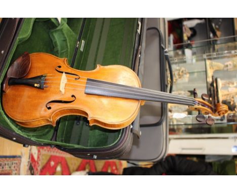 A James Briggs of Glasgow violin, dated 1889, figured two piece back, labelled and dated 1889, back length excluding button 3