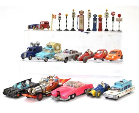 A collection of unboxed/playworn Diecast Vehicles to include; A Pre-War Dinky 35C MG, blue, A Pre-War Dinky No.35A Saloon Car