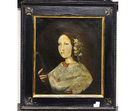 Early 18th Century English School, circa 1710, half length portrait of a lady wearing a lace collar, unsigned, oils on canvas