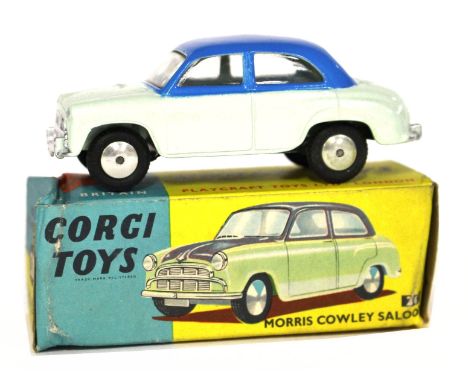 Corgi: A Corgi Toys No.202, "Morris Cowley Saloon", mid blue roof and upper sides, with pale blue lower, spun hub, within ori