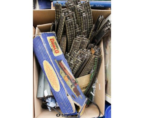 A boxed Hornby Dublo T.P.O. Mail van set, with 2 Hornby Dublo milk tankards assorted rail track etc