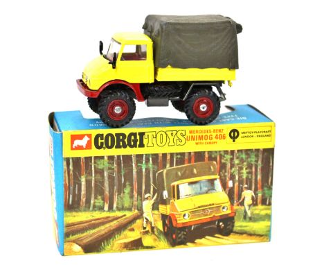 Corgi: A Corgi Toys No.406, "Mercedes-Benz UNIMOG", with canopy, yellow body, within original makers window box with leaflet.