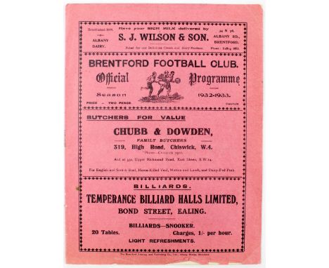 Football League Programme: Aldershot Interest - A Brentford v. Aldershot FC programme dated 24th December 1932, Aldershot's f