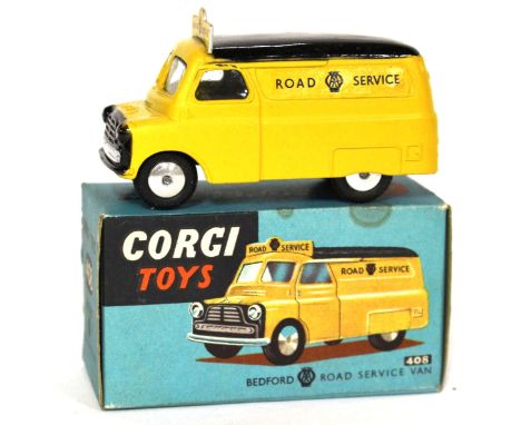 Corgi: A Corgi Toys No.408, "Bedford AA Road Service Van", yellow and black body with divided windscreen,smooth hubs within o