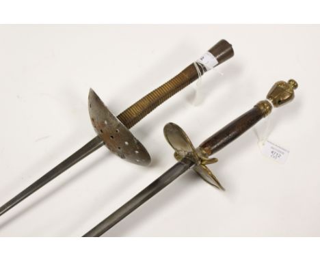 Wilkinson Sword marked Fencing Foil. 78cm Blade marked MK V.  together with a sword with an 81cm single edged blade. Rust pit