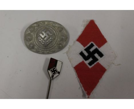 Third Reich BDM Bevo woven sleeve insignia, RADwJ broach, Assmann 38 marked and a Reichskolonialbund (RKB) Veterans enamelled