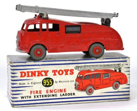 Dinky: A Dinky Toys No.955 "Fire Engine with Extending Ladder", bright red with two-piece silver painted extending ladder, re