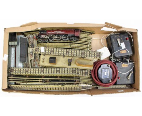 A Hornby Dublo train set, three line 1930s to 1950s, including engine Duchess of Atholl two carriages, two trucks, two contro