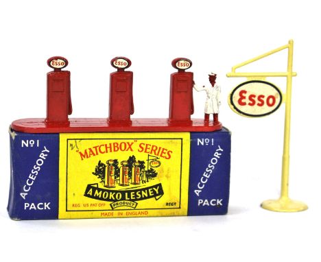 Matchbox: A Moko Lesney "Matchbox" Series Accessory Pack No.1 "Esso" Petrol Pumps and Sign, within original box.