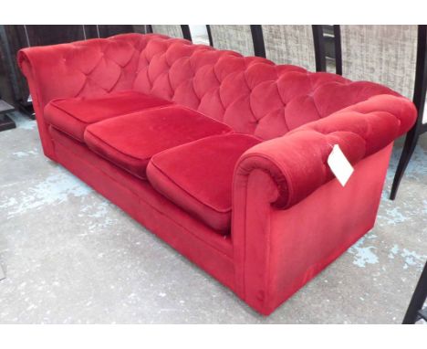 CHESTERFIELD STYLE SOFA, crimson velvet finish, 190cm approx. (slight faults)