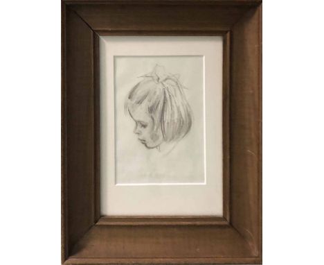 MANNER OF AUGUSTUS JOHN 'Portrait of a Young Girl, pencil drawing, 10.5cm x 14.5cm, framed.