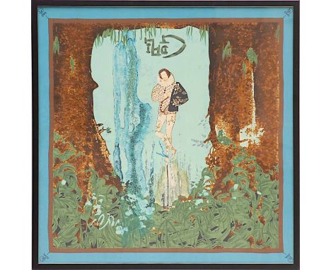 SALVADOR DALI 'Le Tarot', numbered limited edition silk scarf, certificate of authenticity verso, 87cm x 87cm, framed and gla
