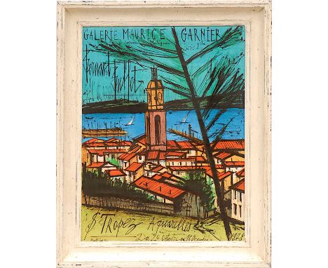 BERNARD BUFFET 'Saint Tropez-L'Eglise et La Baie', 1978, original lithographic poster, printed by Atelier Mourlot, 65cm x 45c