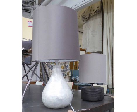 MOTHER OF PEARL TABLE LAMP, and another, with shades, 60cm at highest. (2)