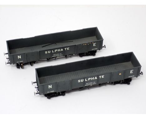 Two Laurence Scale kit built 00 gauge Sulphate Bogie Wagons, signed on underside 