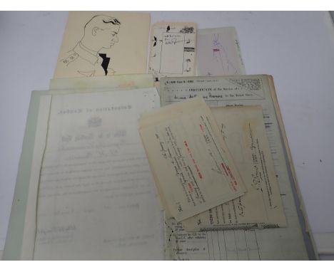 A large quantity of various ephemera including portrait sketch signed Ronald Searle, autograph album leaves one signed Arthur