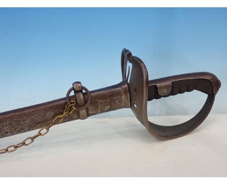 An Austrian Model 1850 light cavalry trooper's Sword by C. Jurmann in steel scabbard, dented 