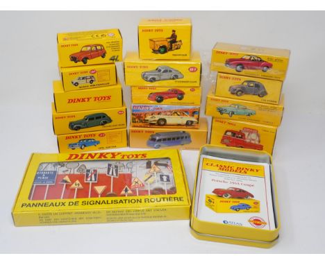 A collection of boxed Dinky Atlas Models including French Road Sign Set, Hotchkiss Racing Car, Opel Kapitan, Packard Eight Se