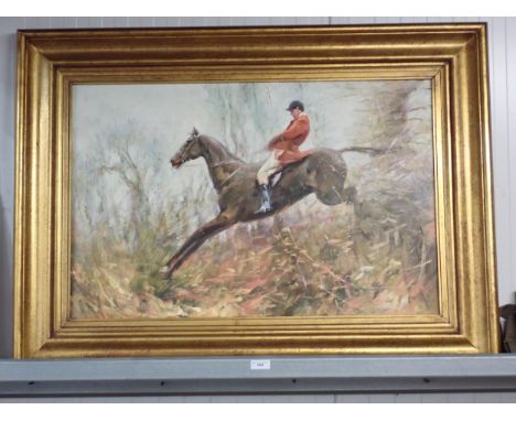 Xavier Rabous 1900-1950; 'The Huntsman', oil on canvas in gilt frame 118cm W x 88cm K 