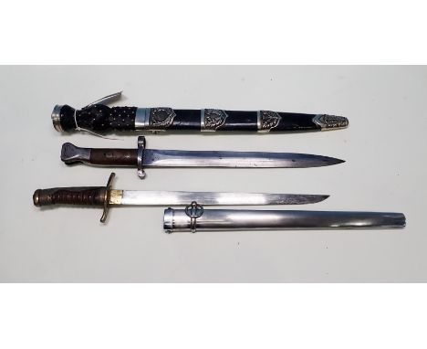 A modern Scottish Officer's Dirk, a Japanese Officer's Dagger in steel scabbard and a Long Lee-Enfield Bayonet